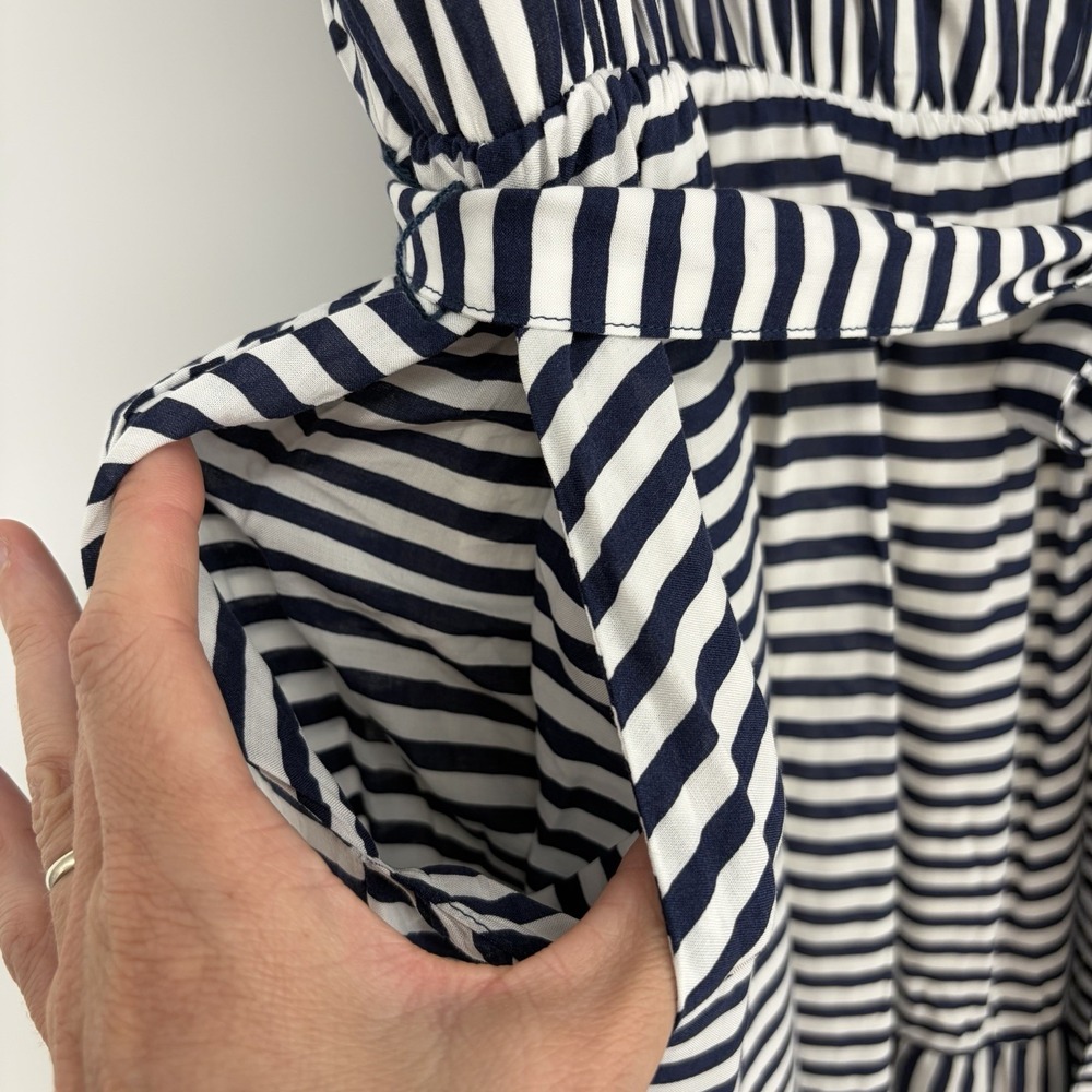 Torrid Tiered MIDI Dress 2X Navy White Stripe Challis Tie Summer Nautical Staple - Picture 10 of 15